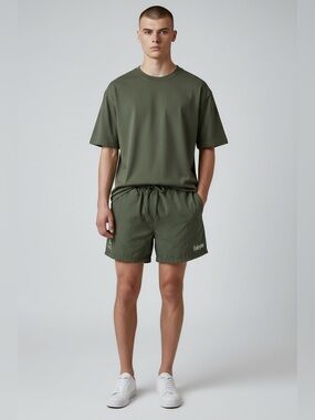 Civil Regime Olive Green Logo Swim Shorts Mesh Lined Streetwear Men’s Small
